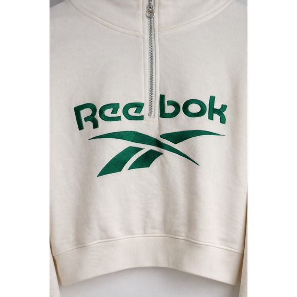 Reebok x Forever 21 Cropped Half-Zip Pullover Sweatshirt Chalk Cream Large - Picture 3 of 8
